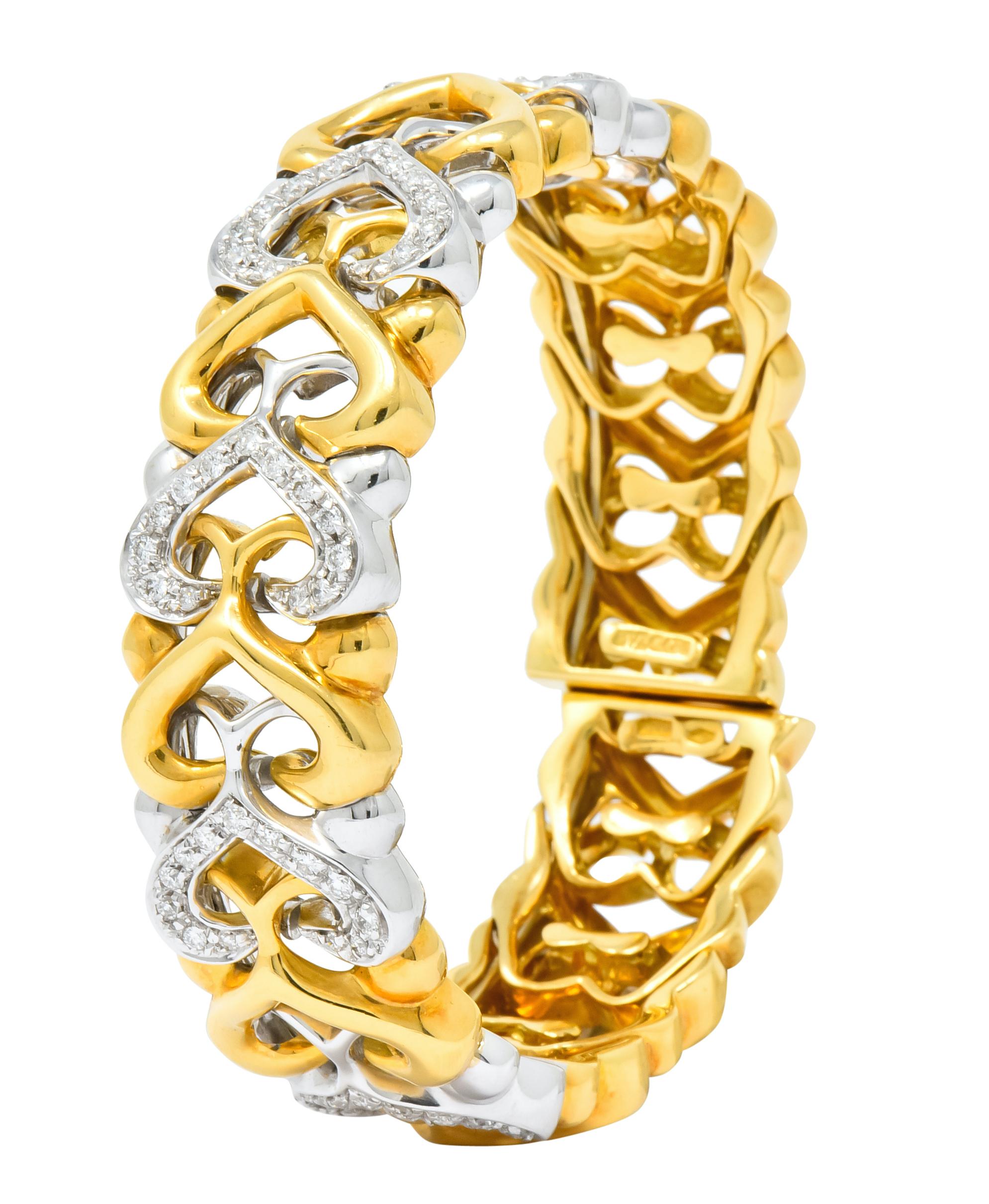 Bulgari Diamond 18 Karat Two-Tone Yellow White Gold Heart Cuff Bracelet 1