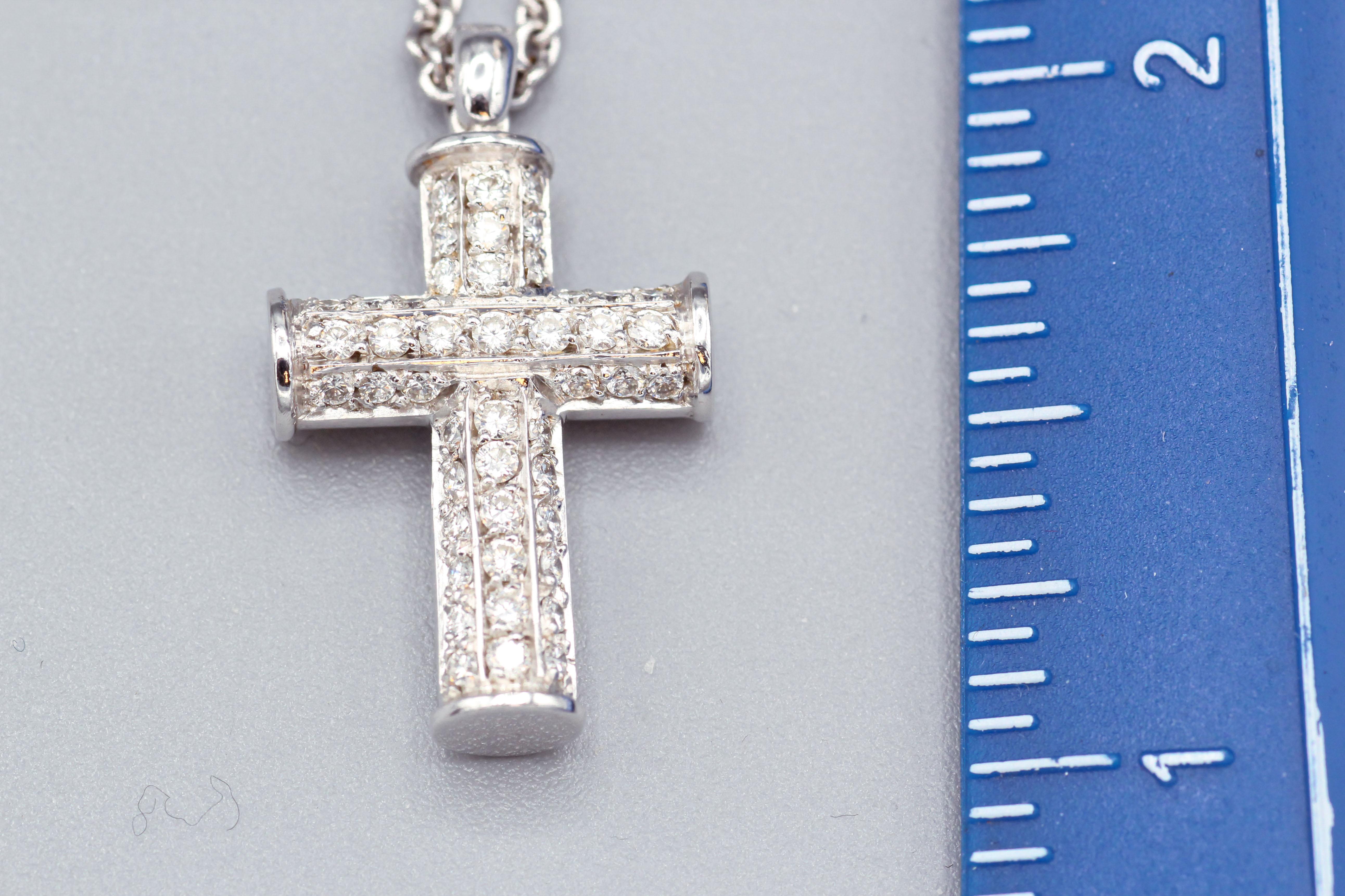 Women's or Men's Bulgari Diamond 18 Karat White Gold Cross Pendant Necklace For Sale