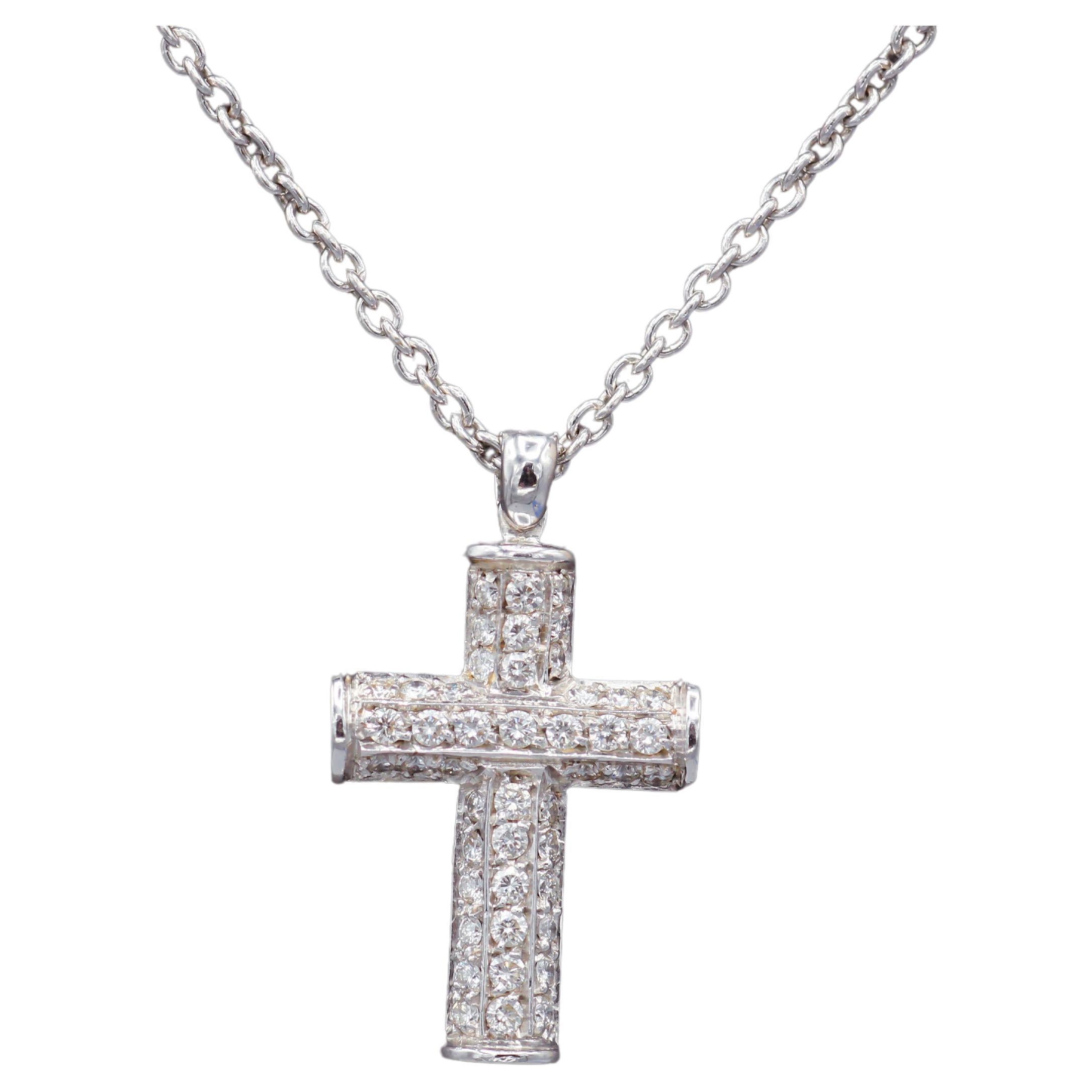 Bulgari Diamond 18 Karat White Gold Cross Pendant Necklace