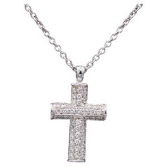 Retro Bulgari Diamond 18 Karat White Gold Cross Pendant Necklace