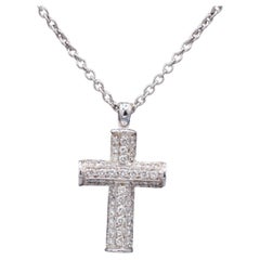 Vintage Bulgari Diamond 18 Karat White Gold Cross Pendant Necklace