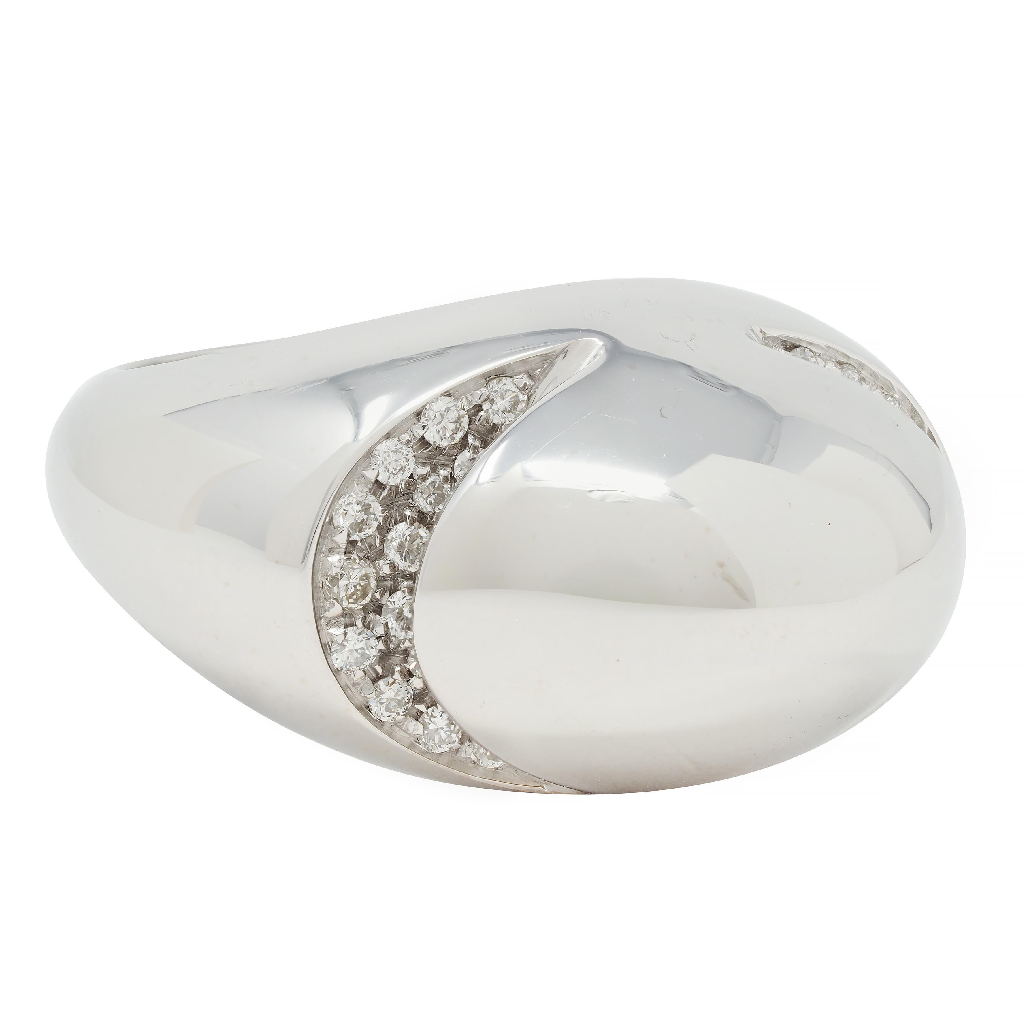 Brilliant Cut Bulgari Diamond 18 Karat White Gold Dome Modernist Vintage Ring