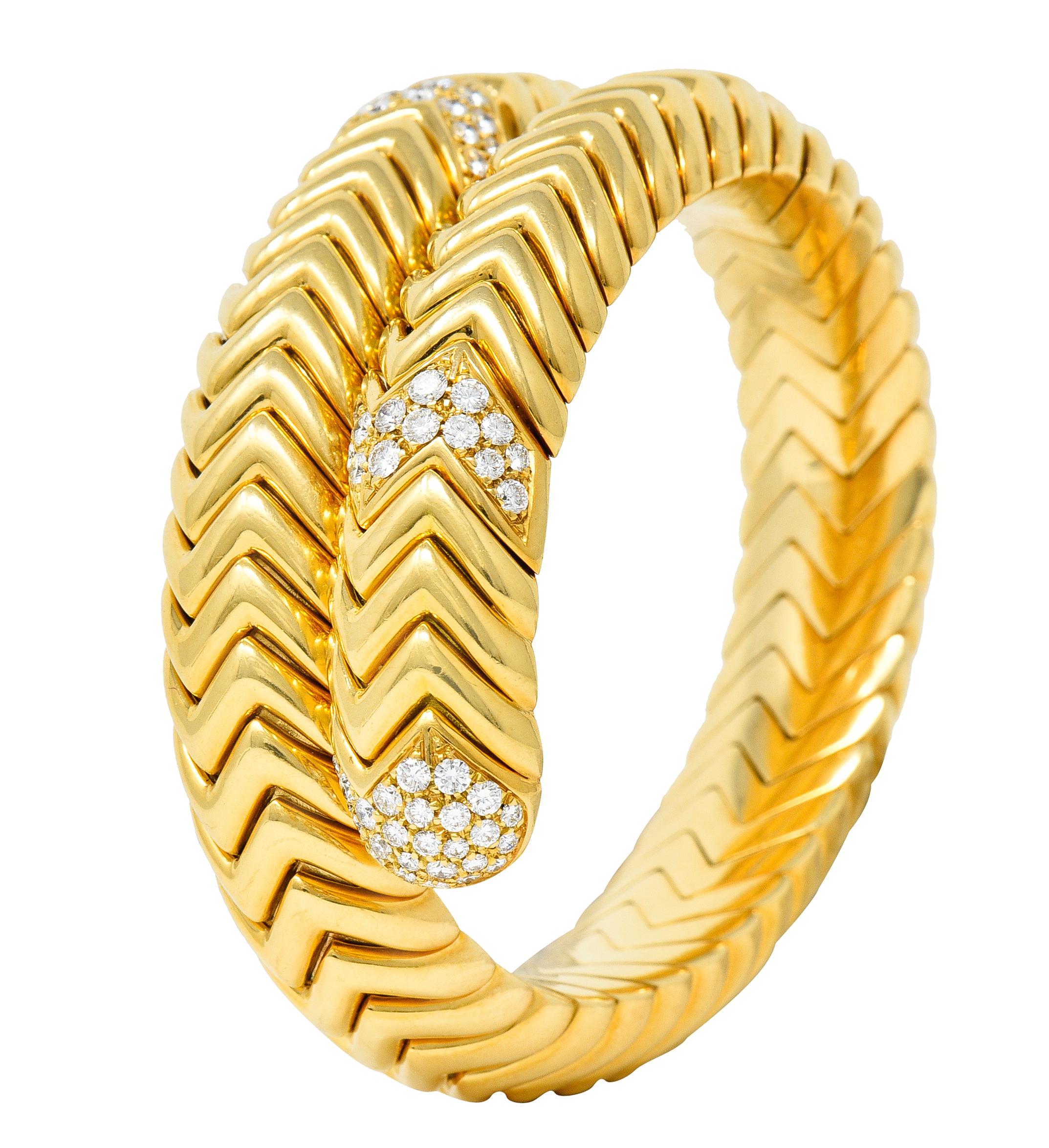 Bulgari Diamond 18 Karat Yellow Gold Spiga Cuff Bracelet 4