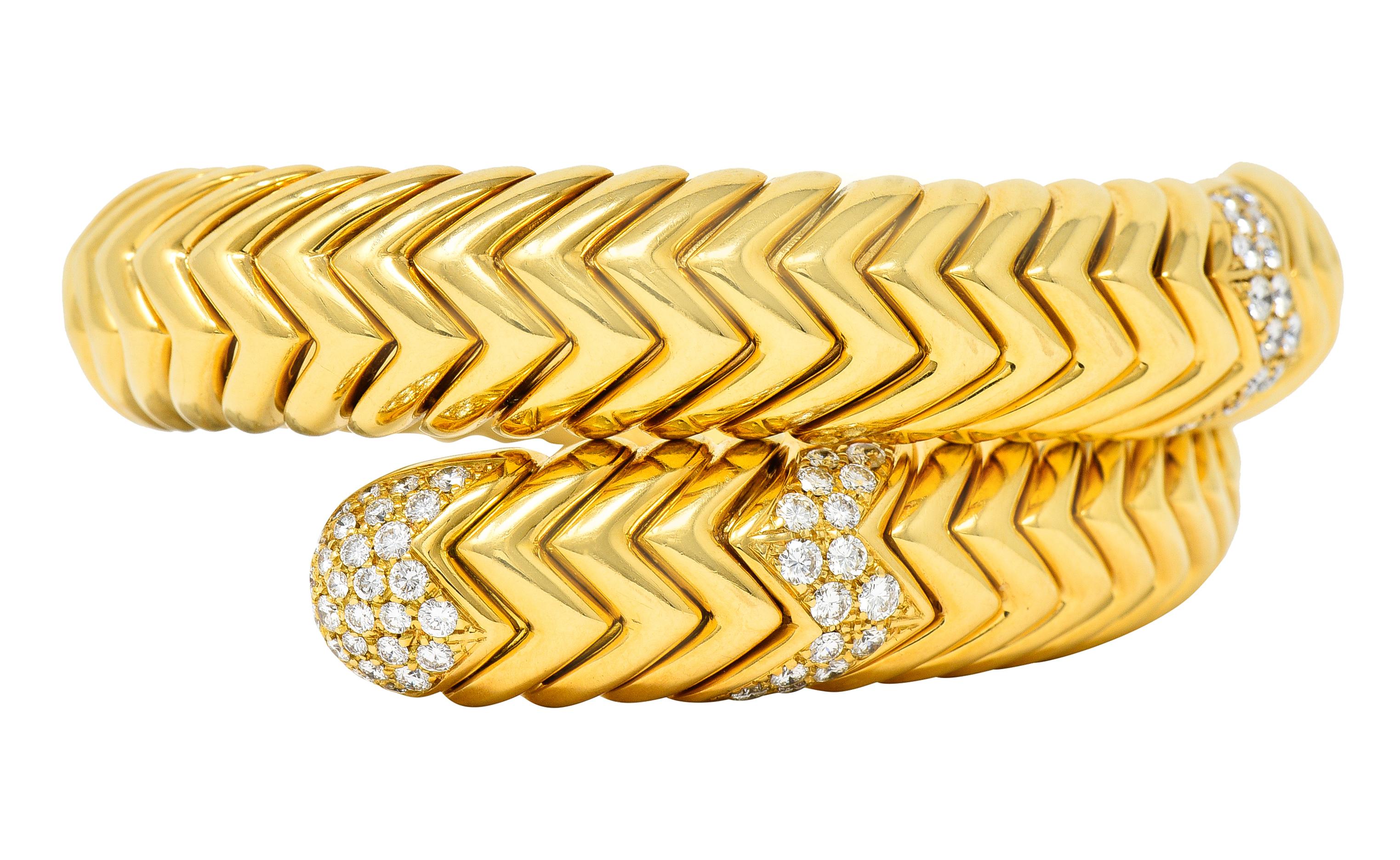 Contemporary Bulgari Diamond 18 Karat Yellow Gold Spiga Cuff Bracelet