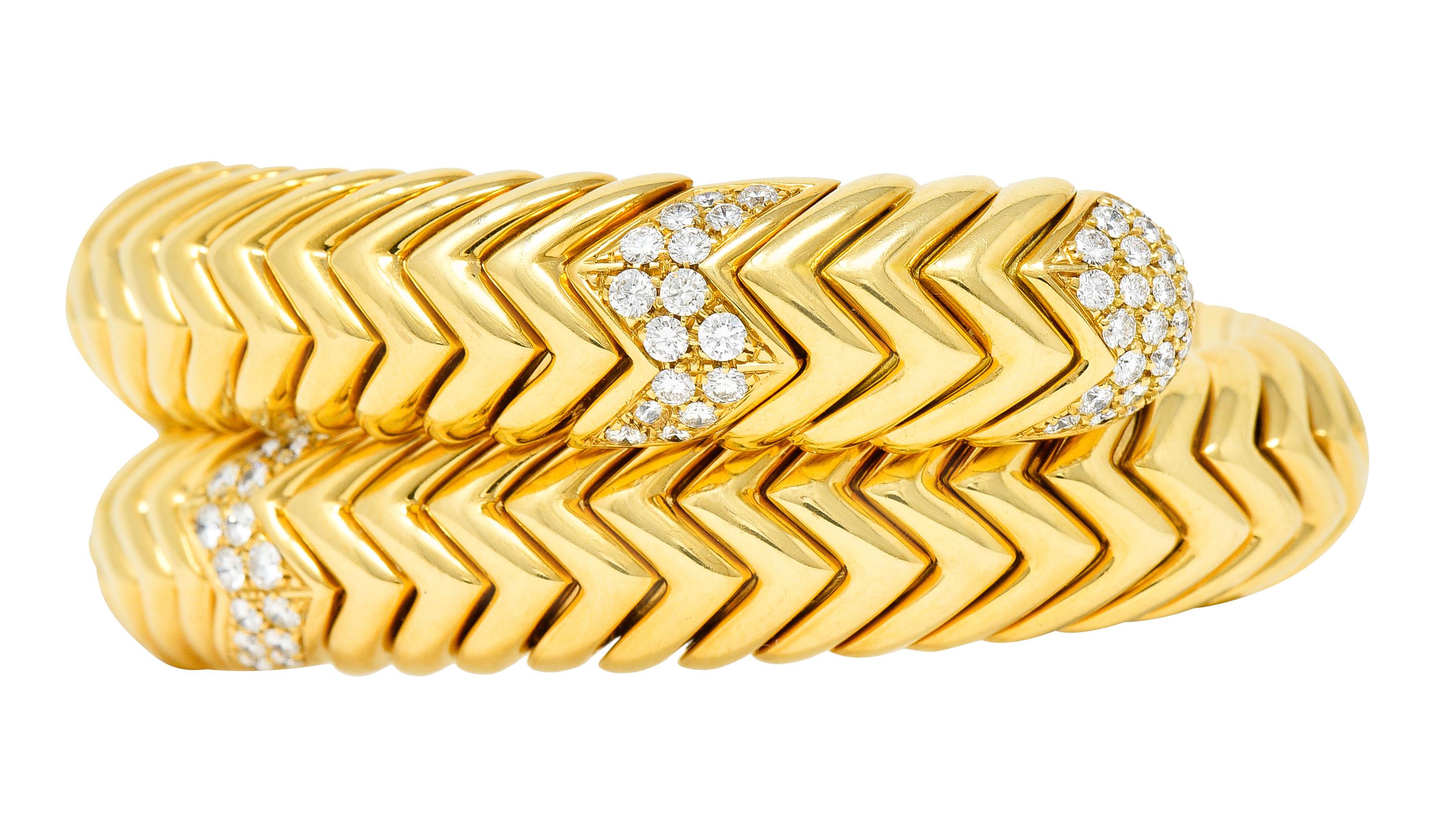 Bulgari Diamond 18 Karat Yellow Gold Spiga Cuff Bracelet 1