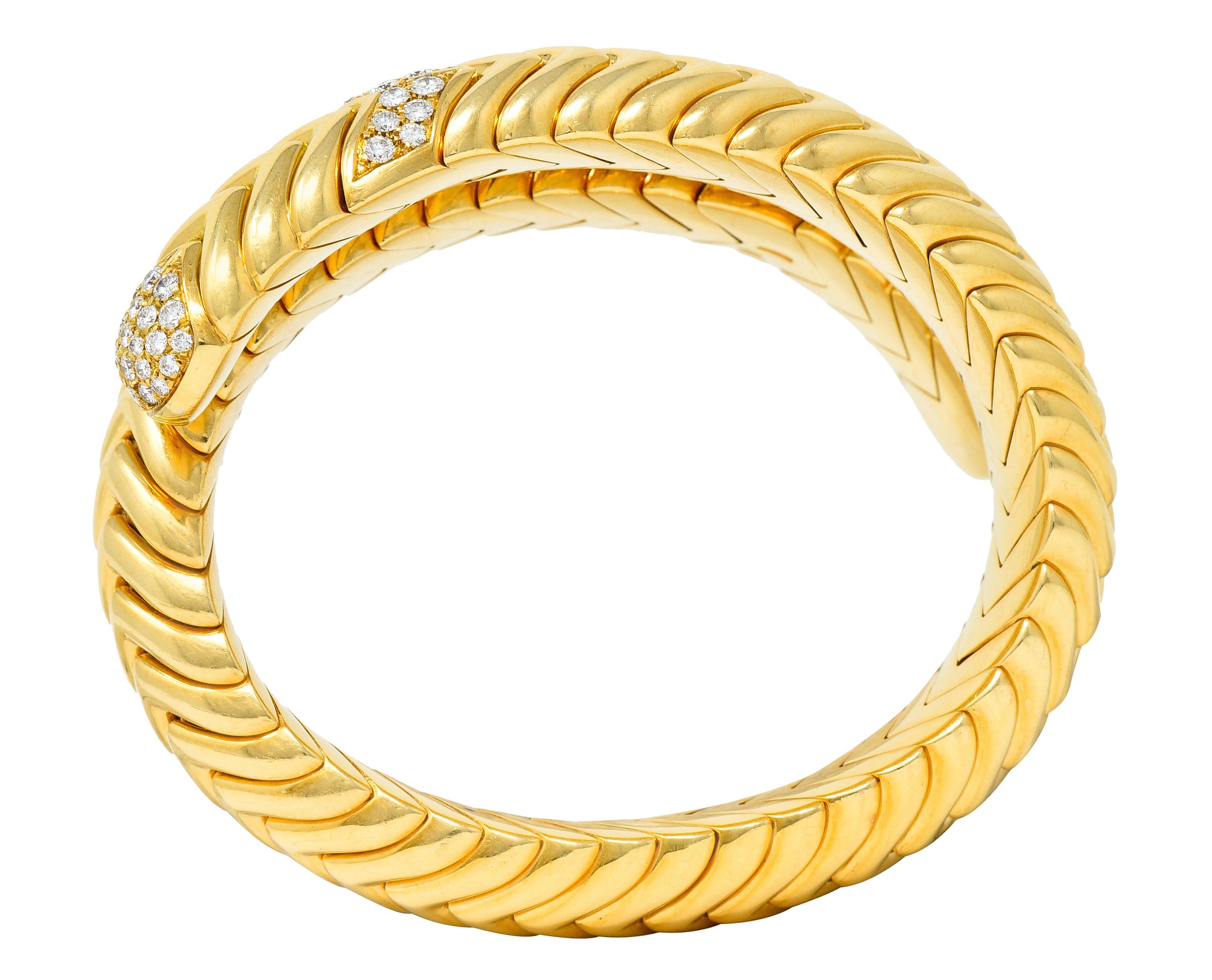 Bulgari Diamond 18 Karat Yellow Gold Spiga Cuff Bracelet 3