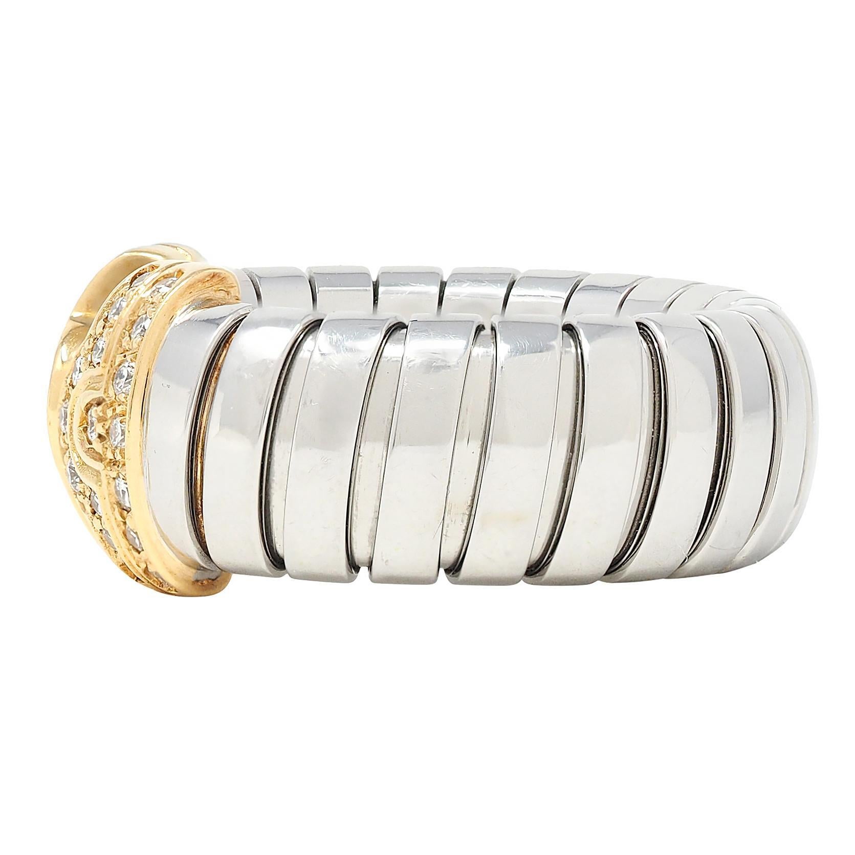 Bague Bulgari Diamant Or Jaune 18 Karat Acier Vintage Parentesi Tubogas Omega Pour femmes en vente