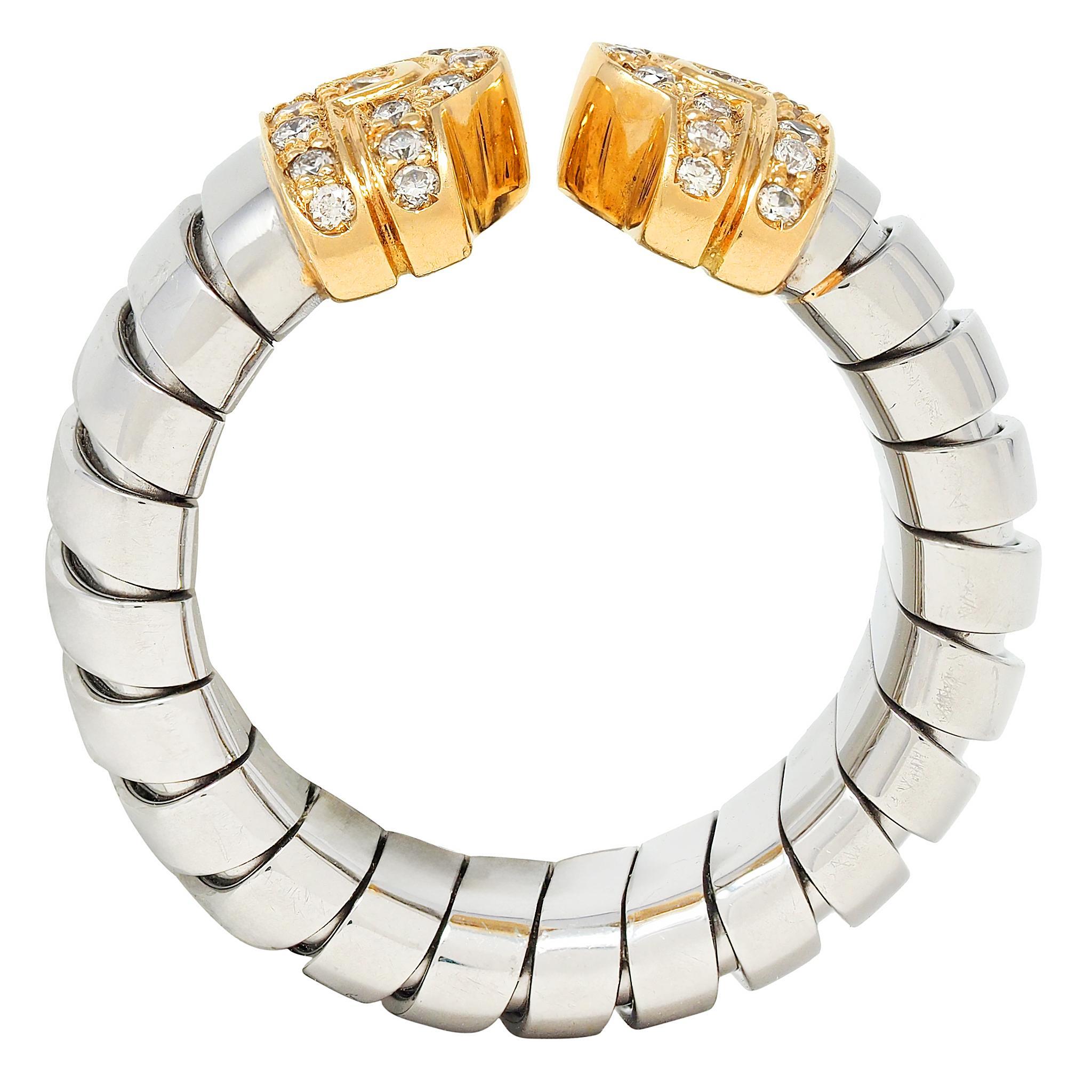 Bague Bulgari Diamant Or Jaune 18 Karat Acier Vintage Parentesi Tubogas Omega en vente 1