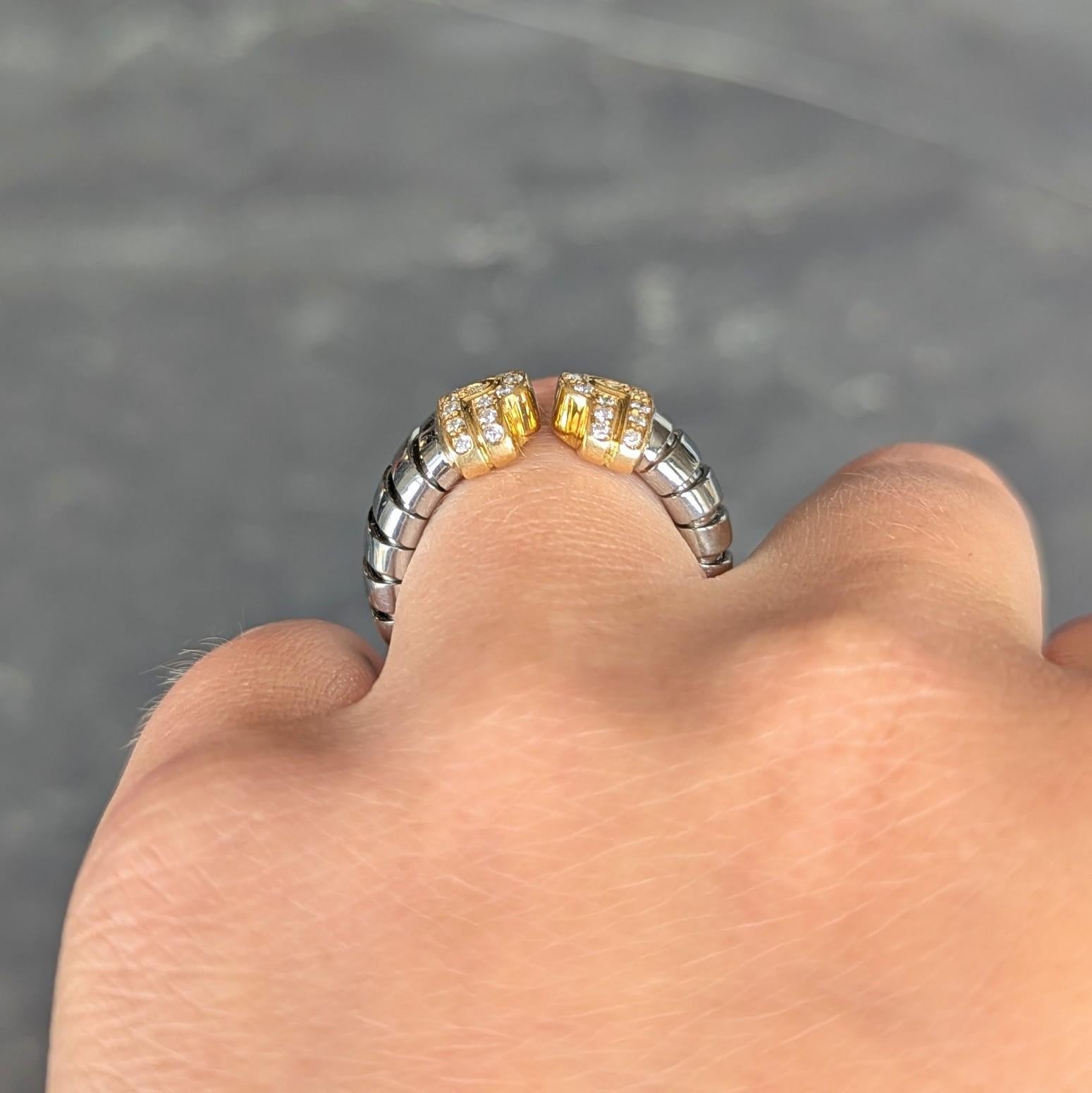 Bague Bulgari Diamant Or Jaune 18 Karat Acier Vintage Parentesi Tubogas Omega en vente 4