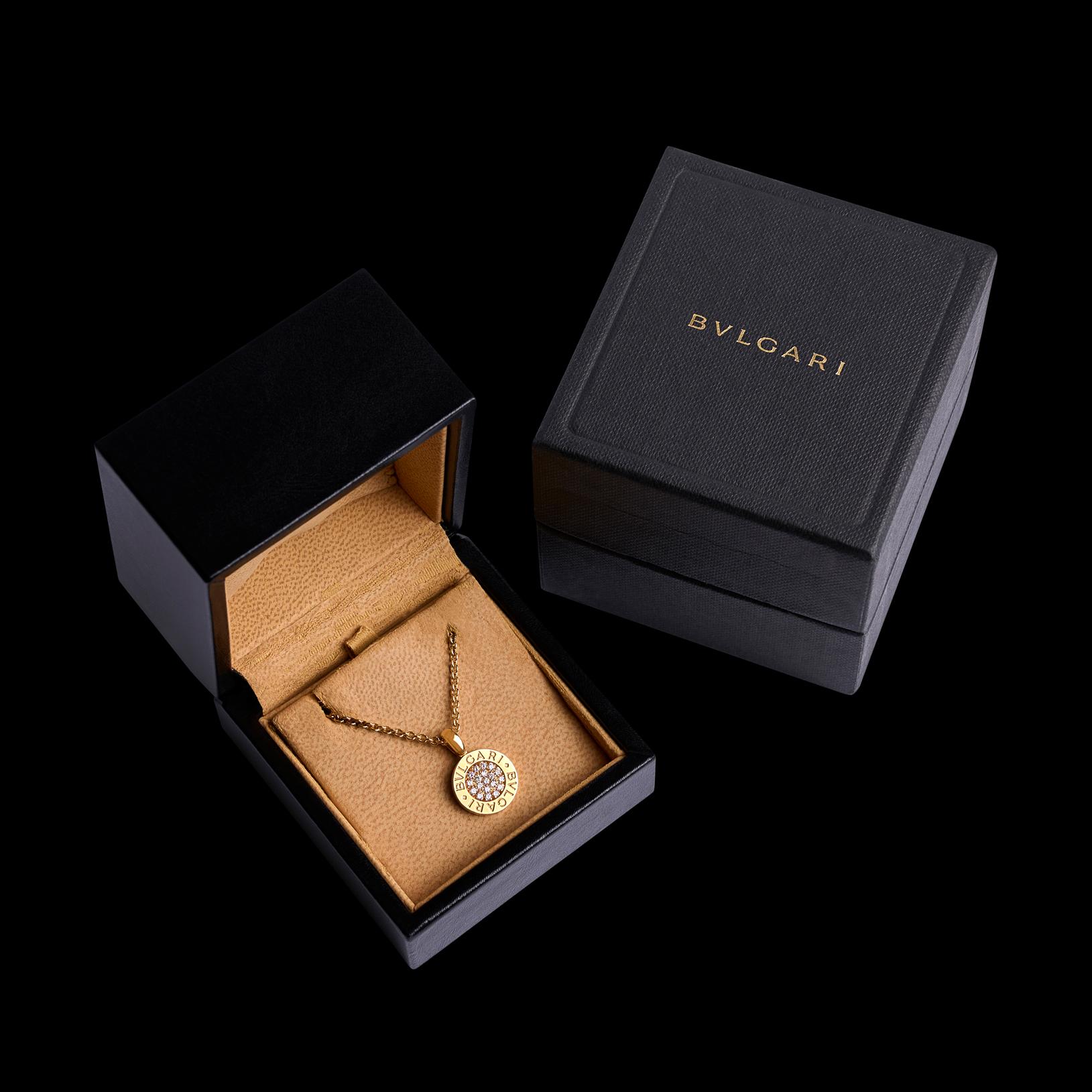 Round Cut Bulgari Diamond & 18k Gold Coin Pendant Necklace