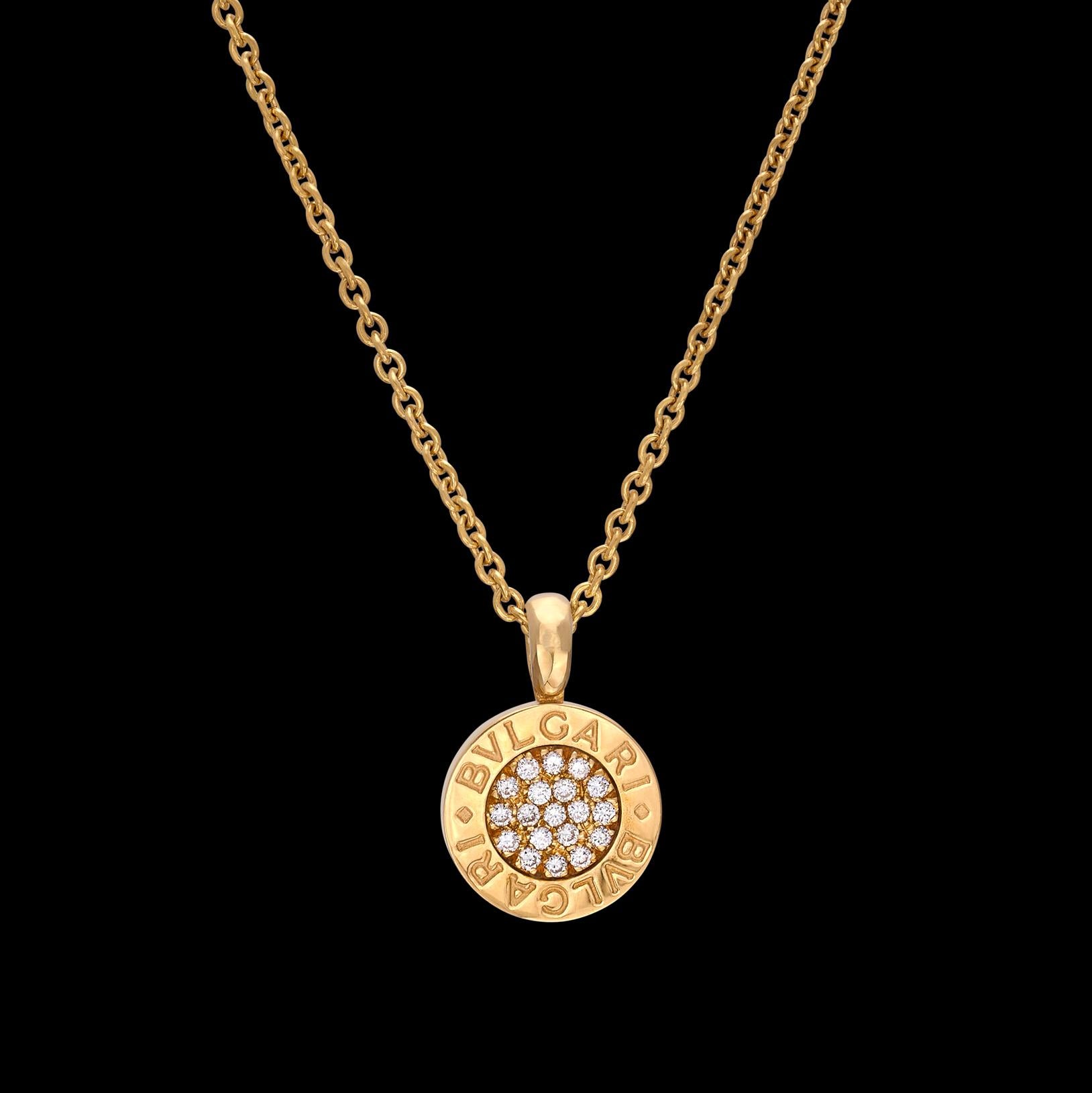 Bulgari Diamond & 18k Gold Coin Pendant Necklace In Excellent Condition In San Francisco, CA