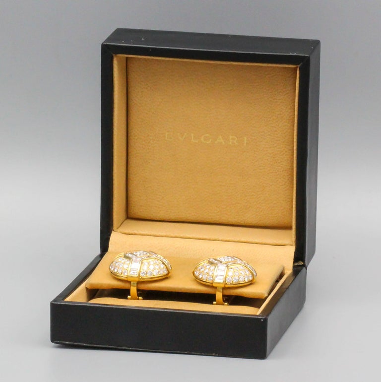 Bulgari Diamond 18 Karat Gold Dome Earrings For Sale 2
