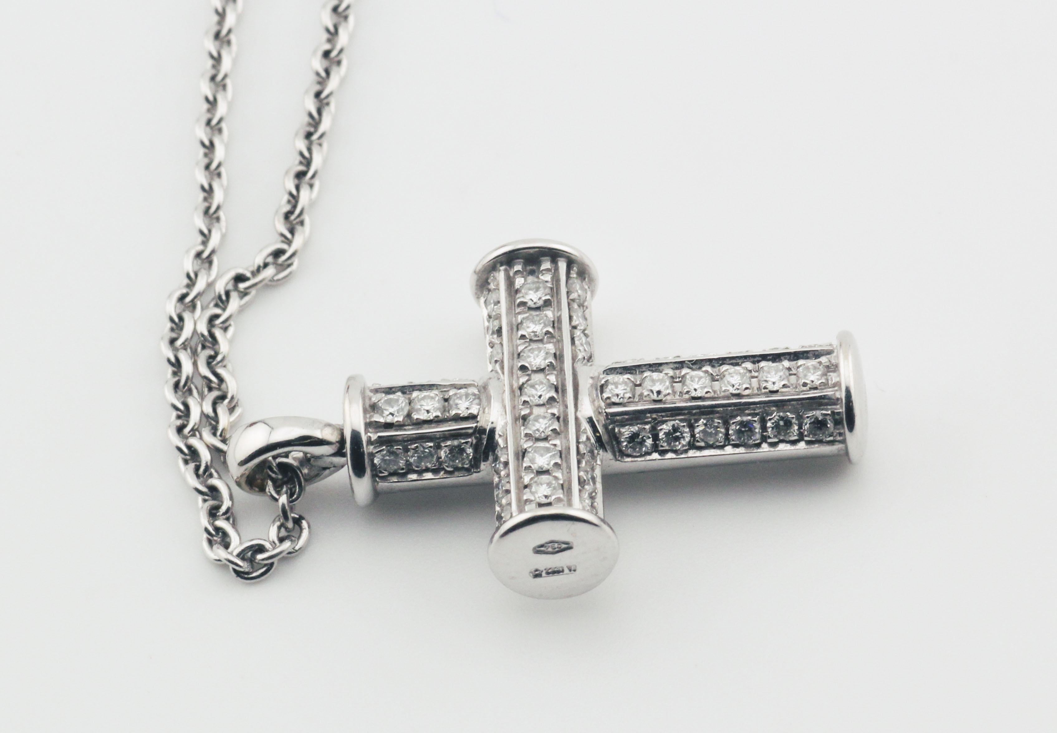 Brilliant Cut Bulgari Diamond 18k White Gold Cross Necklace For Sale