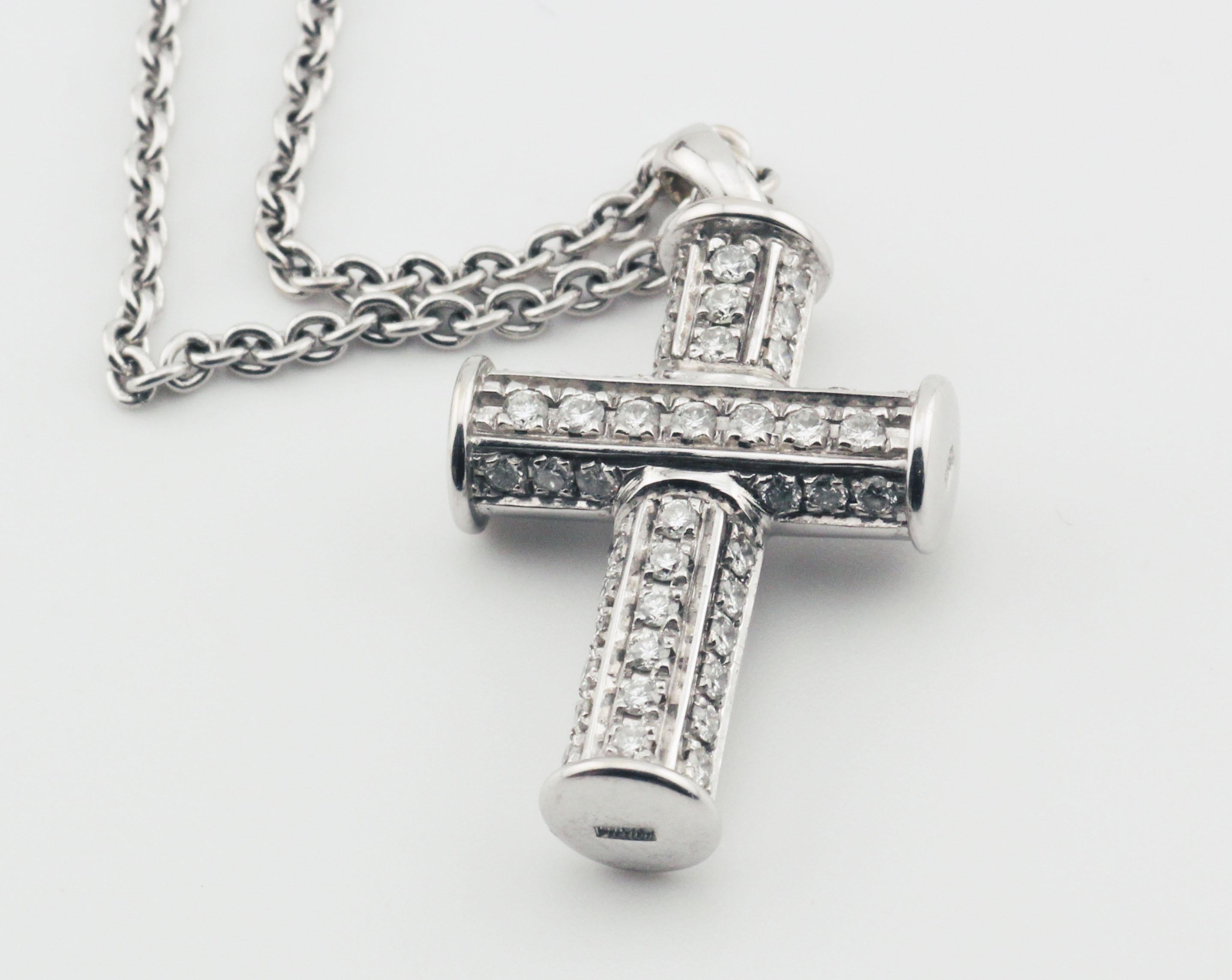 Bulgari Diamond 18k White Gold Cross Necklace In Good Condition For Sale In Simpsonville, SC