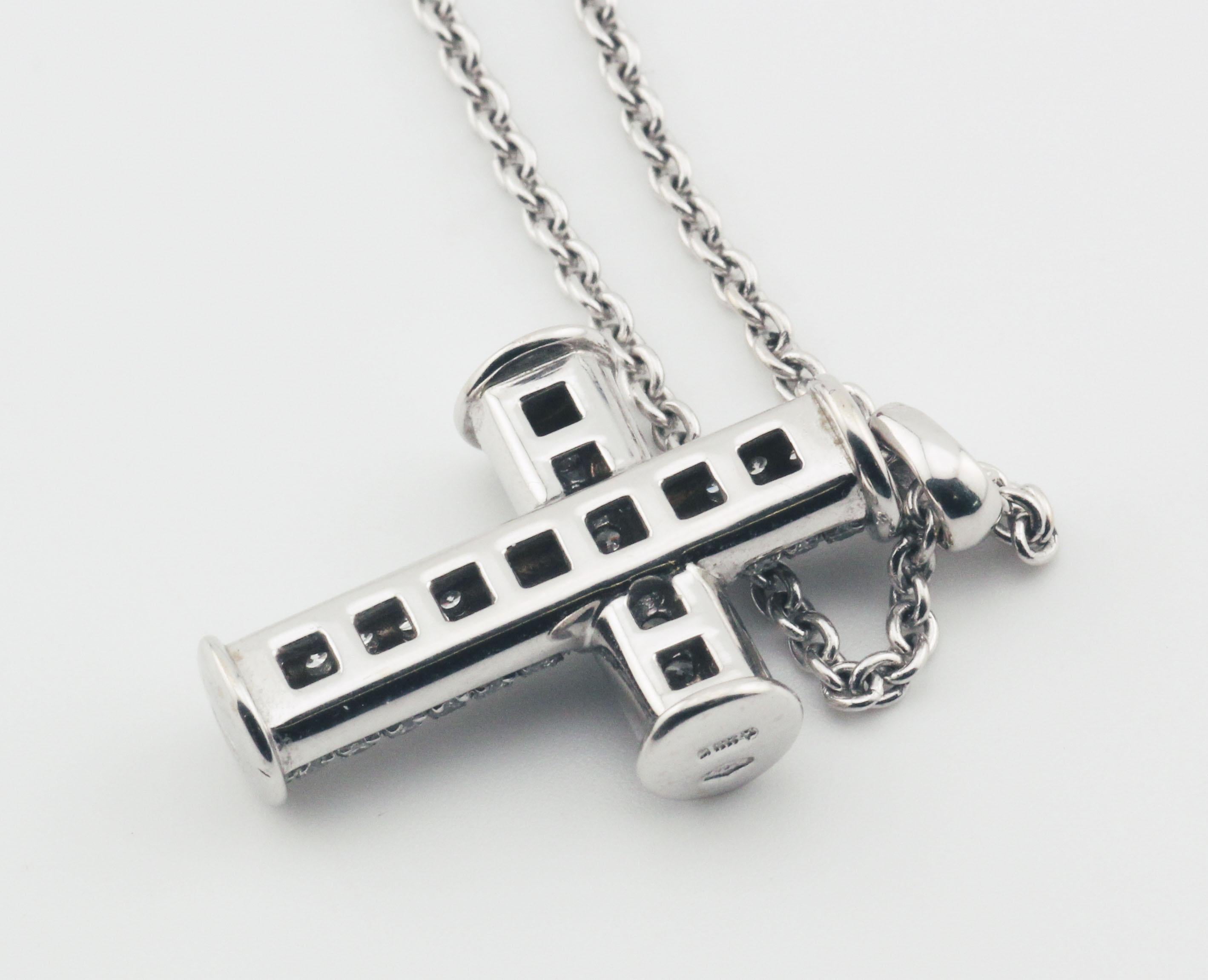 Women's or Men's Bulgari Diamond 18k White Gold Cross Necklace For Sale