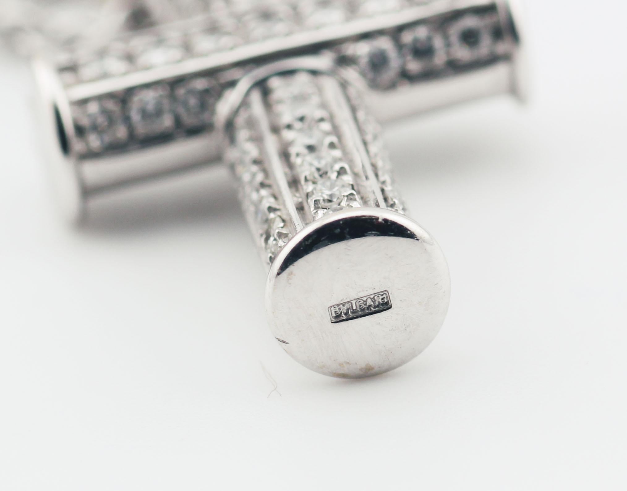 Bulgari Diamond 18k White Gold Cross Necklace For Sale 3