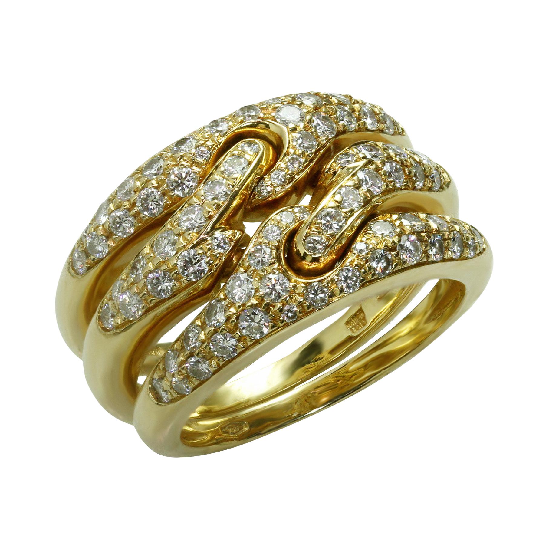 Bulgari Diamond 3-Row Flexible Yellow Gold Ring