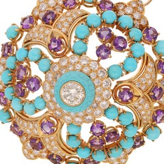 BULGARI Broche/Pendentif en diamant, améthyste et turquoise
