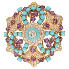 BULGARI Broche/Pendentif en diamant, améthyste et turquoise