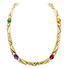 Bulgari Diamond, Amethyst, Tourmaline, and Citrine Yellow Gold Choker Necklace