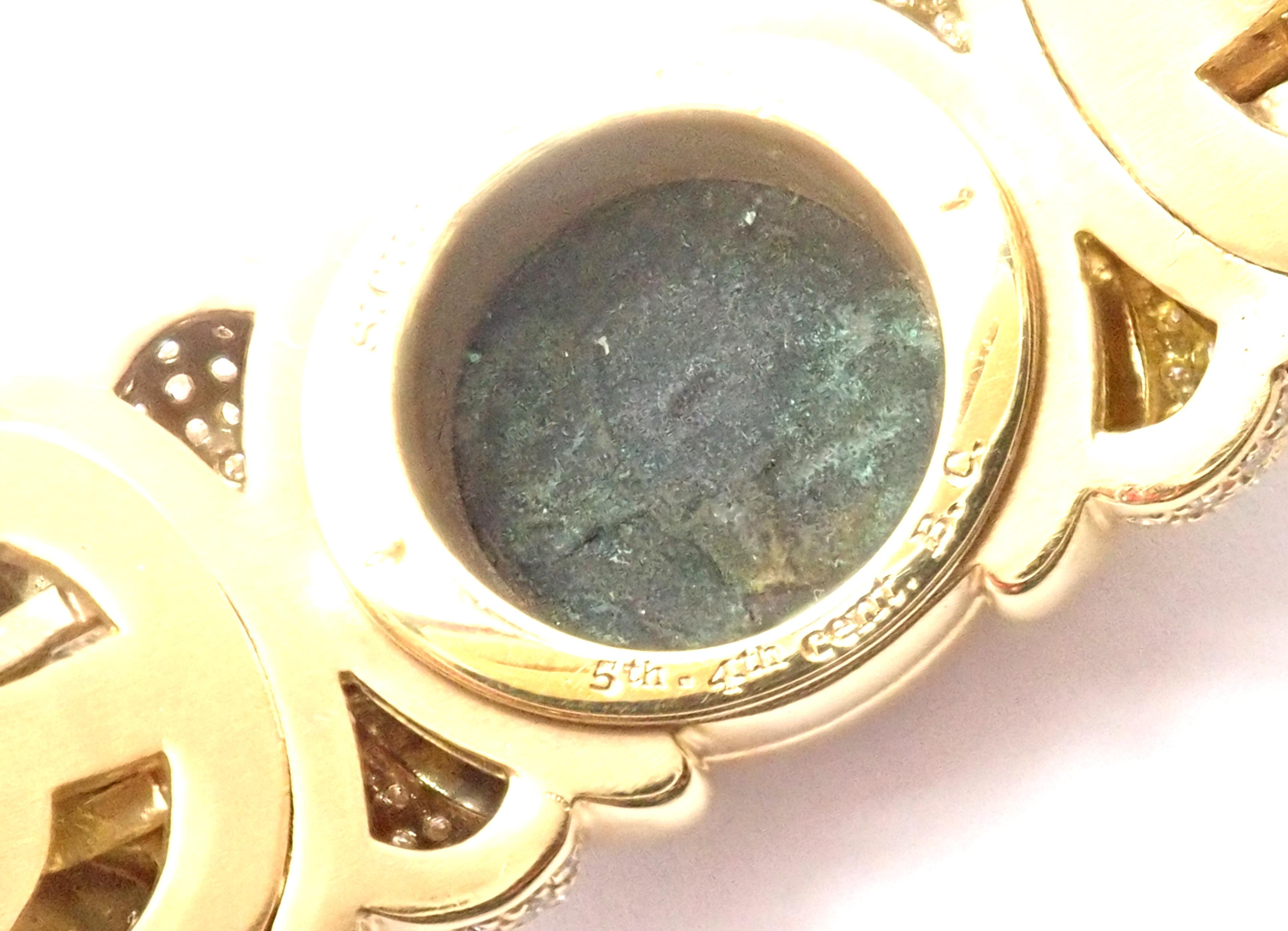 Women's or Men's Bulgari Diamond Ancient Coin Yellow Gold Bangle Bracelet