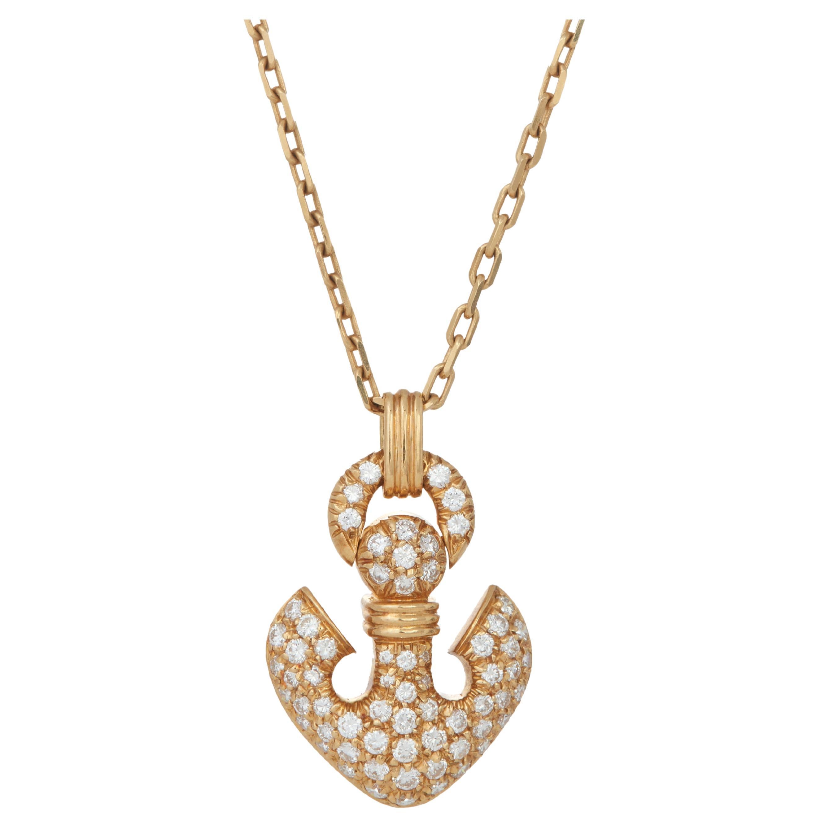 Bulgari Diamond and 18 Karat Yellow Gold Anchor Pendant Necklace For Sale