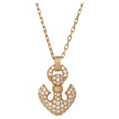 Vintage Bulgari Diamond and 18 Karat Yellow Gold Anchor Pendant Necklace