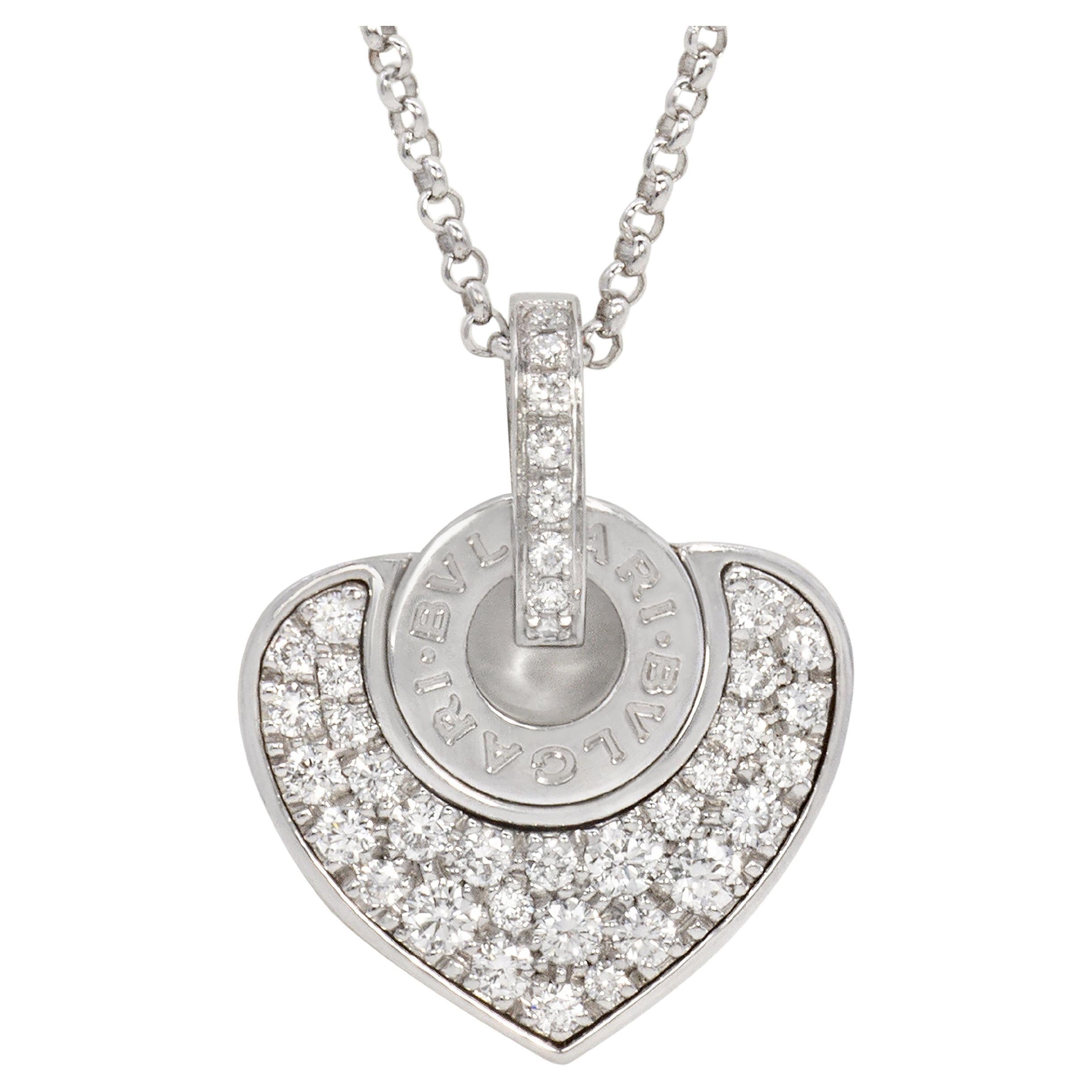 Bulgari Diamond and 18K White Gold Cuore Heart Necklace