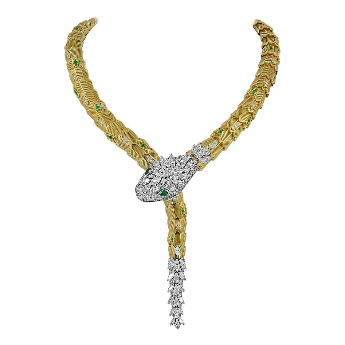 Bulgari Diamond and Emerald Eyes Serpenti Necklace at 1stDibs