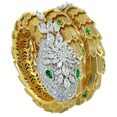 Bulgari Diamond and Emerald Serpenti Gold Bracelet