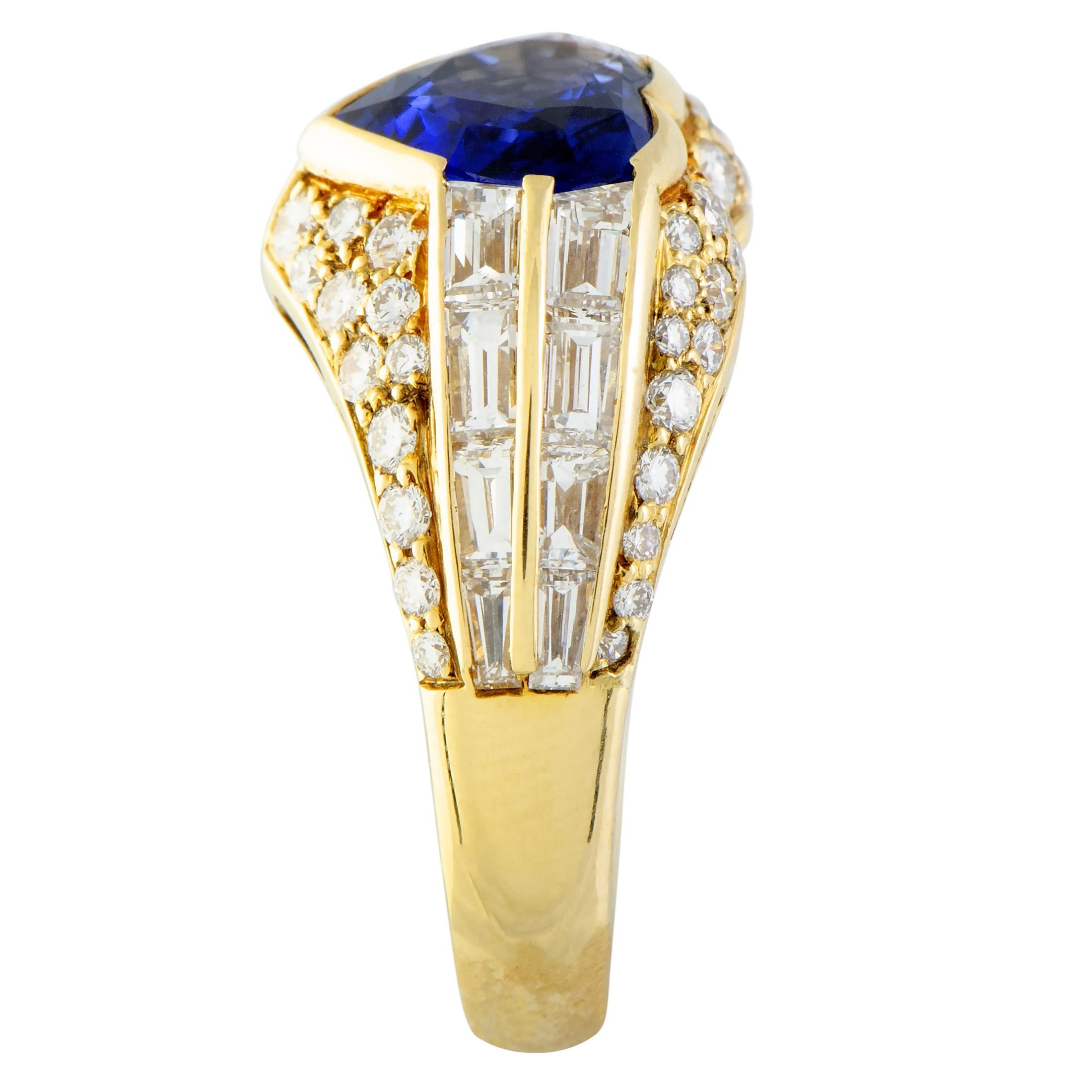 Women's Bulgari Diamond and Heart Cut Sapphire Yellow Gold Band Ring