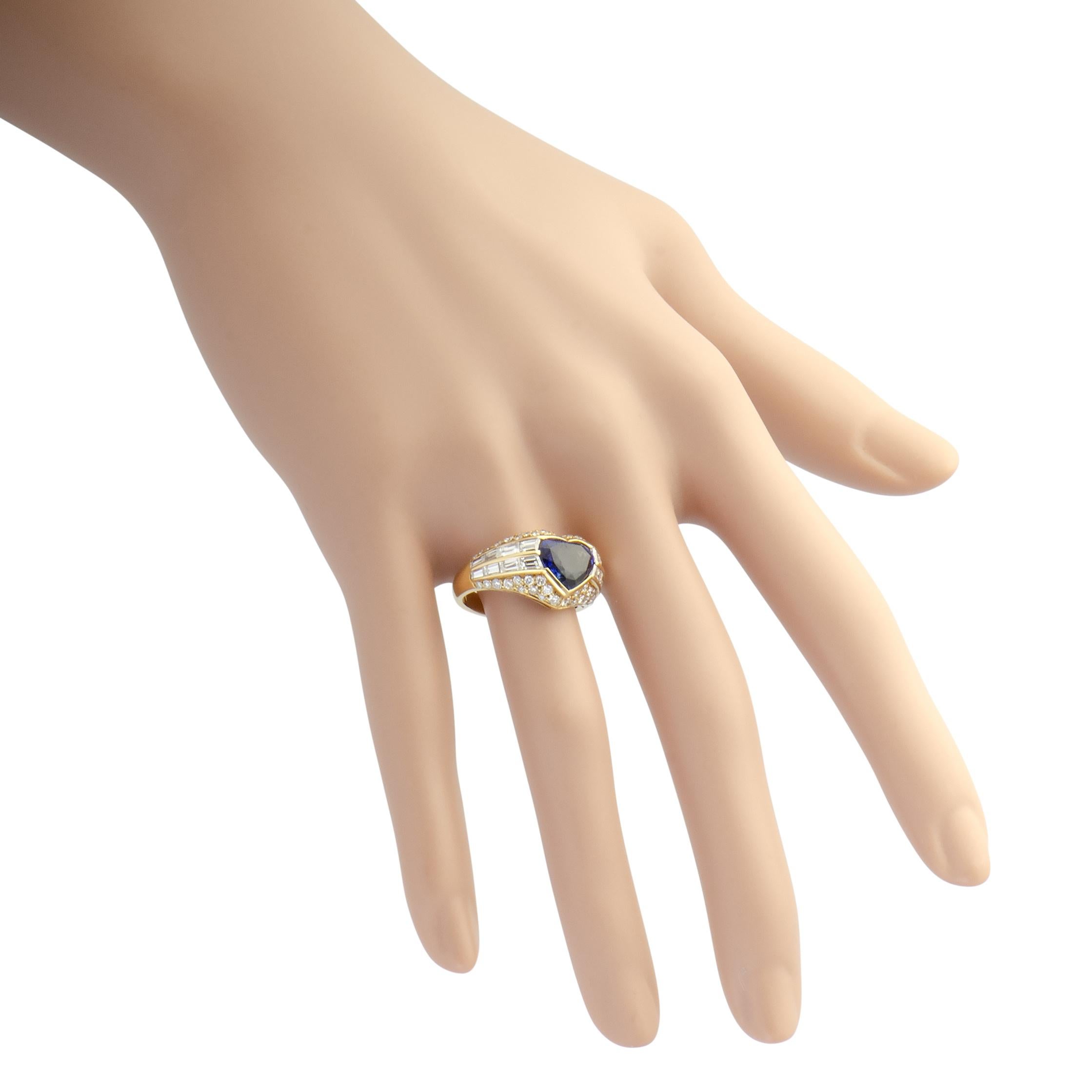 Bulgari Diamond and Heart Cut Sapphire Yellow Gold Band Ring 2