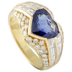 Bulgari Diamond and Heart Cut Sapphire Yellow Gold Band Ring