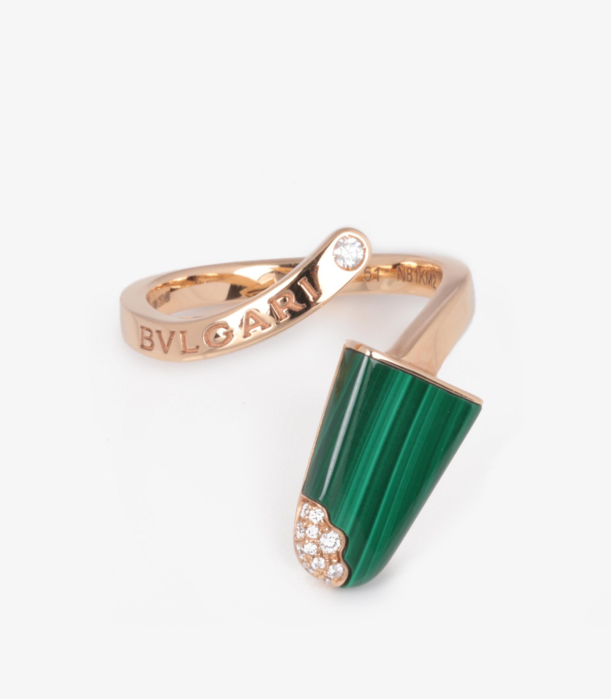 Bulgari Diamond And Malachite 18ct Rose Gold Gelati Ring

Brand- Bulgari
Model- Diamond and Malachite Gelati Ring
Product Type- Ring
Serial Number- N8****
Age- Circa 2023
Accompanied By- Bulgari Box, Certificate
Material(s)- 18ct Rose Gold
Gemstone-