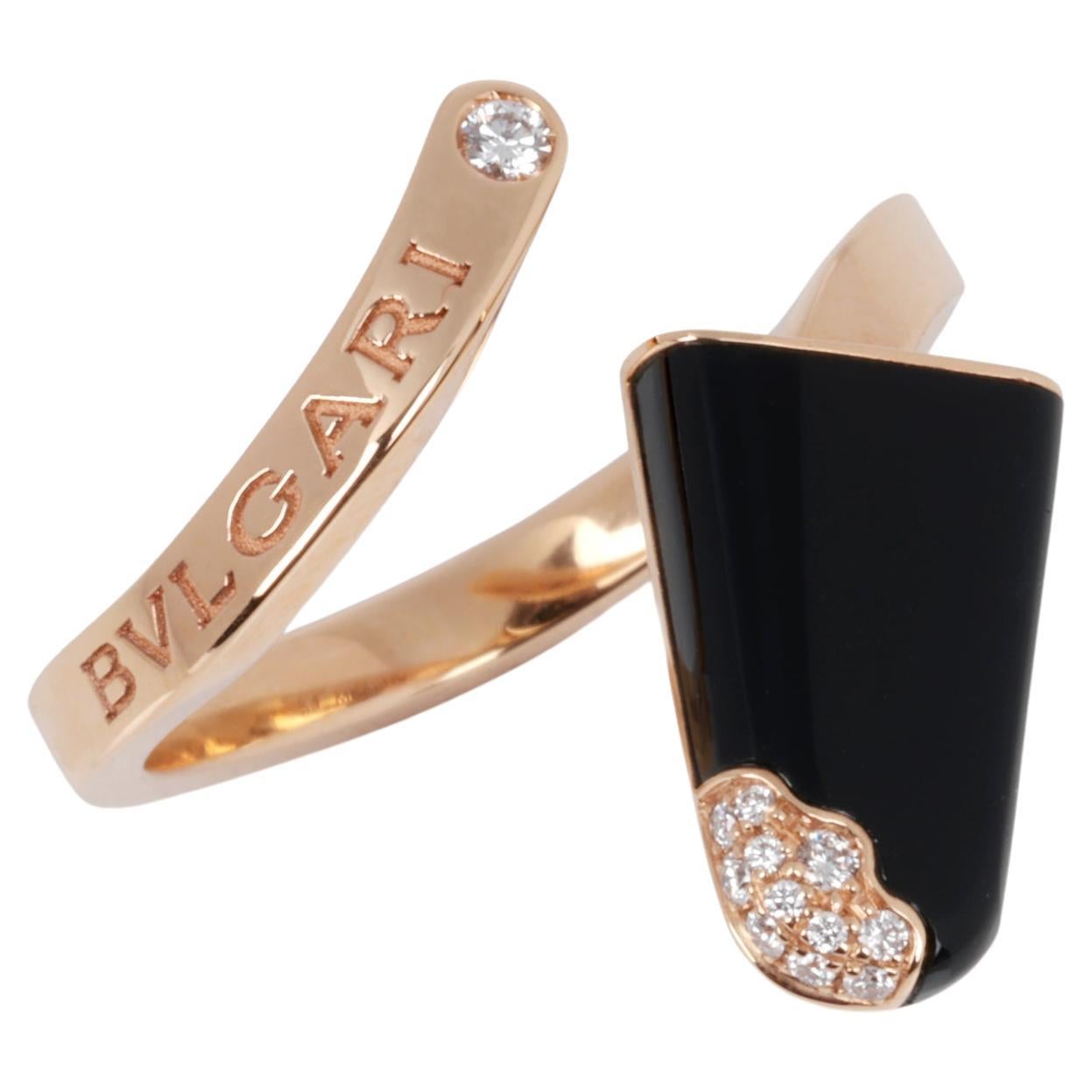 Bulgari Diamond And Onyx 18ct Rose Gold Gelati Ring For Sale