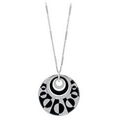 Bulgari Diamond and Onyx Intarsio Collection Disc Pendant in 18 Karat White Gold