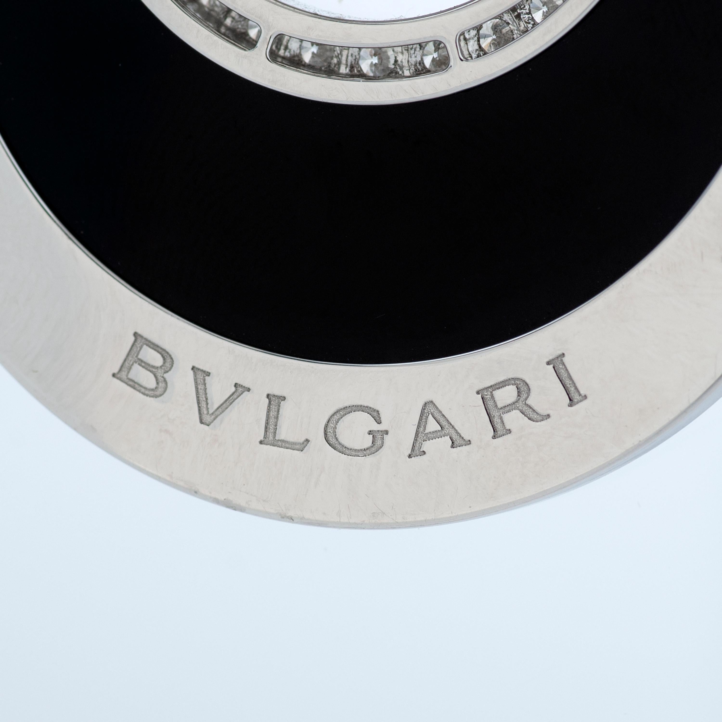 Round Cut Bulgari Diamond and Onyx Intarsio Collection Disc Pendant in 18 Karat White Gold