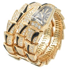Bvlgari Diamond and Onyx 'Serpenti' Wristwatch in 18k Rose Gold