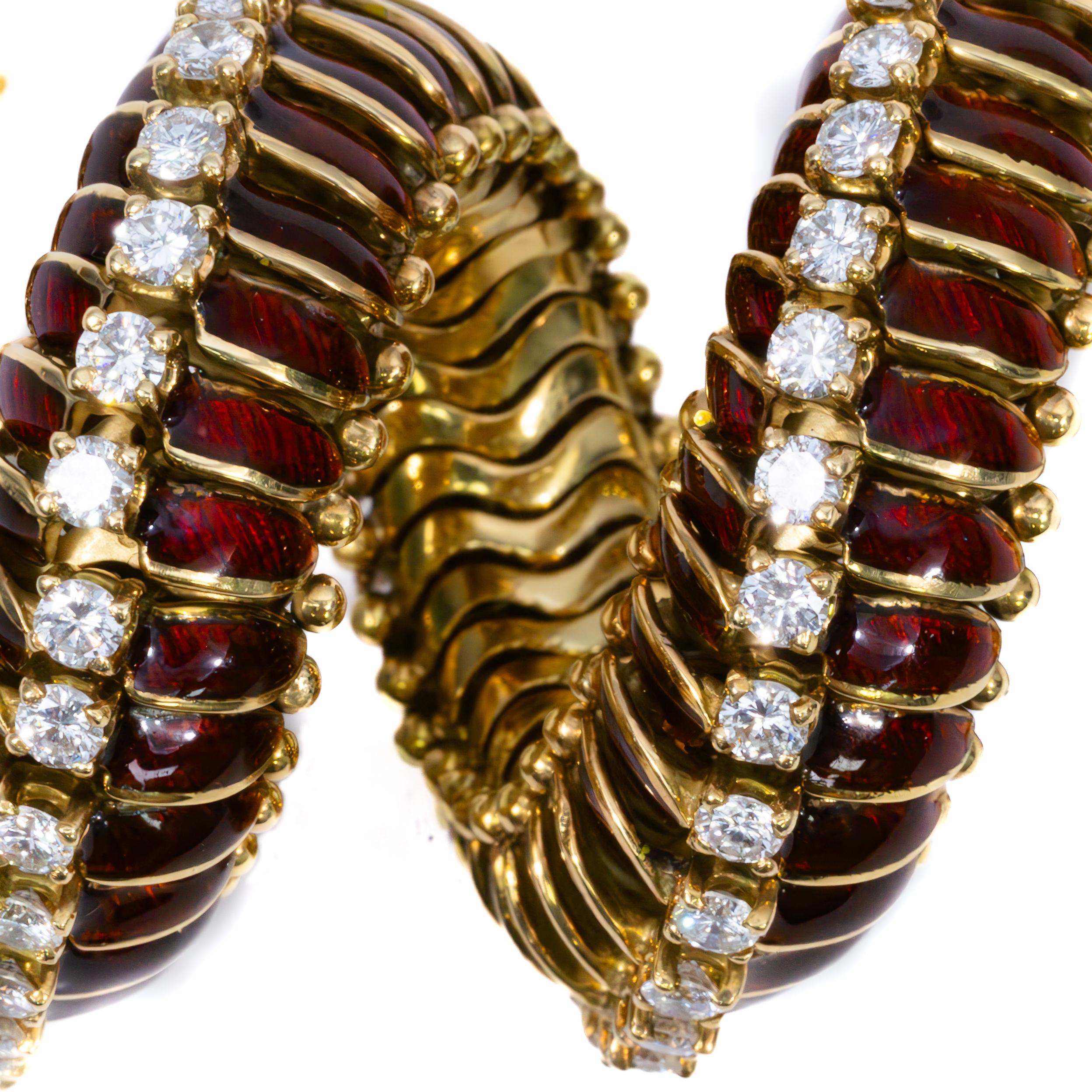 Rétro Bracciale Bulgari con diamanti e smalto rosso in vendita