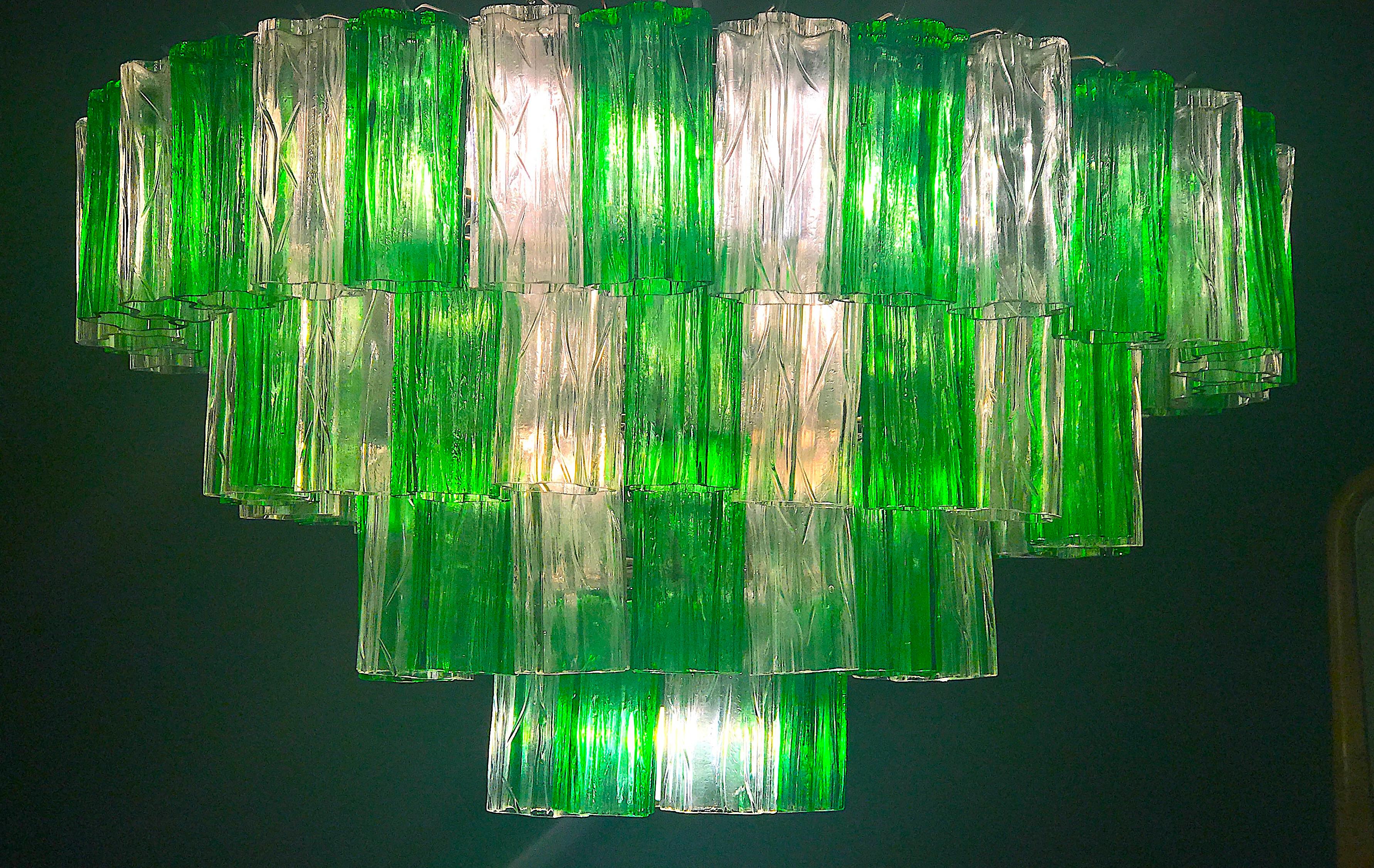 Venini Modern Emerald Green and Ice Color Murano Glass Chandelier or Flush Mount 2