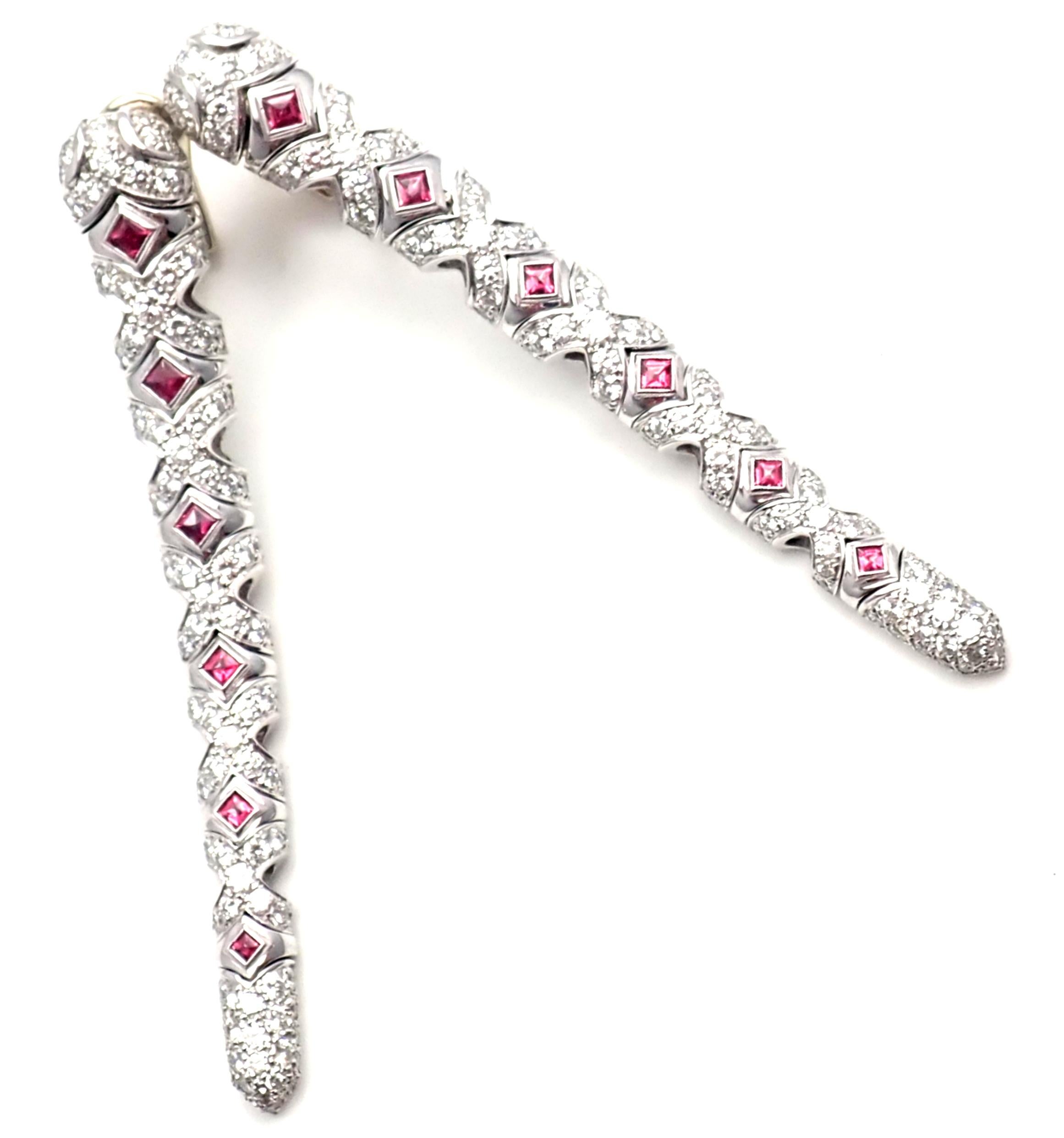 Bulgari Diamond and Ruby Long Drop White Gold Earrings 7