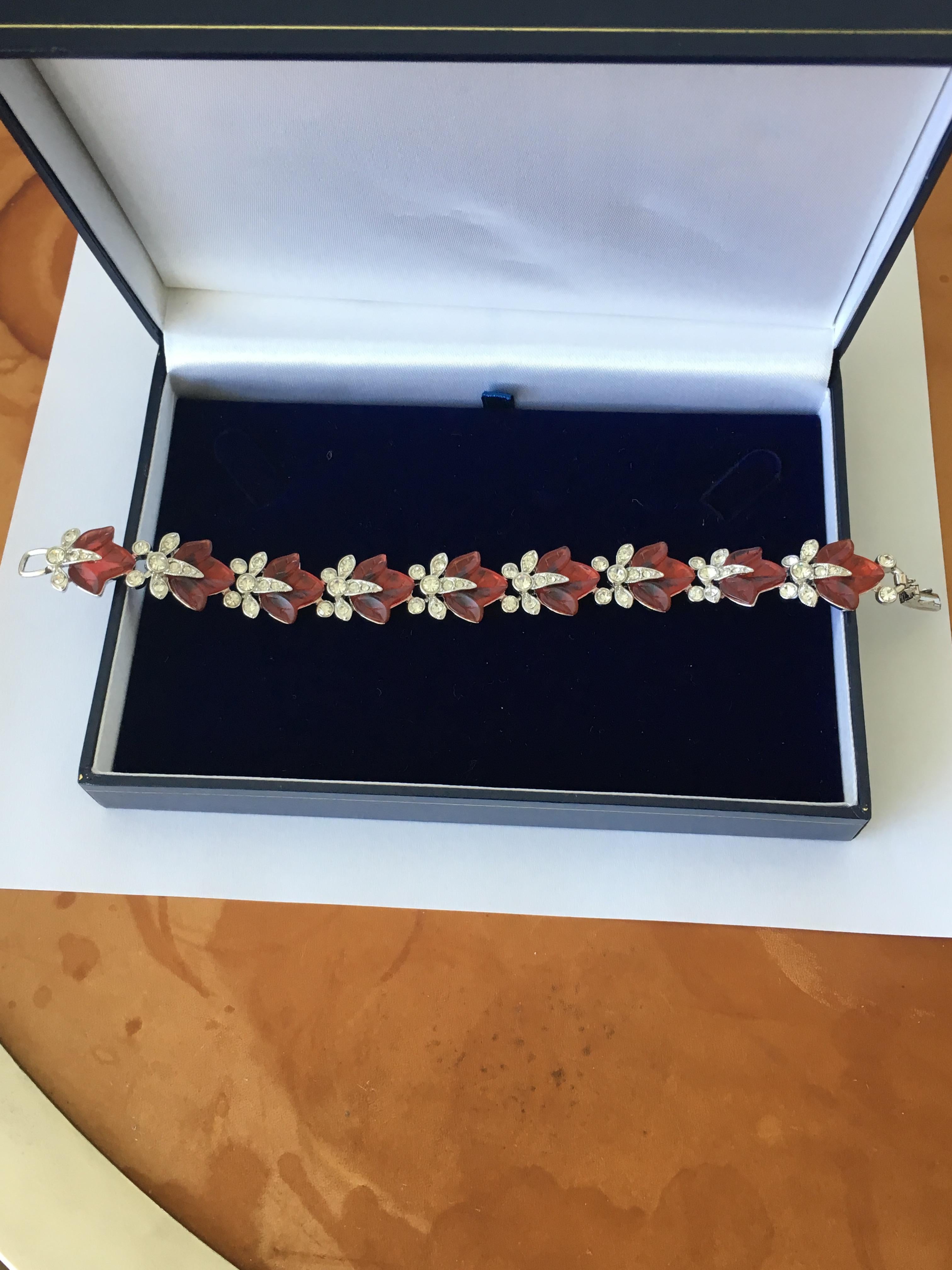 Vintage Harrice Simons Miller Pink Leaf Costume Bracelet For Sale 5