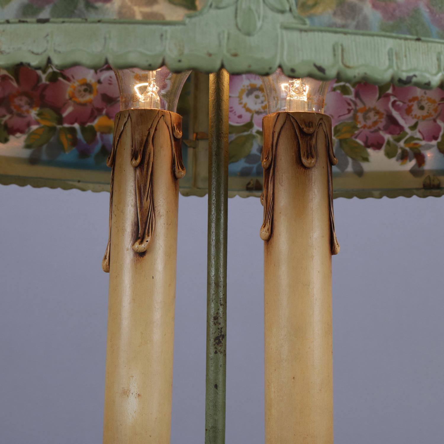 French Reverse Painted Rainaud Figural Rare Form Bouillotte Table Lamp 2