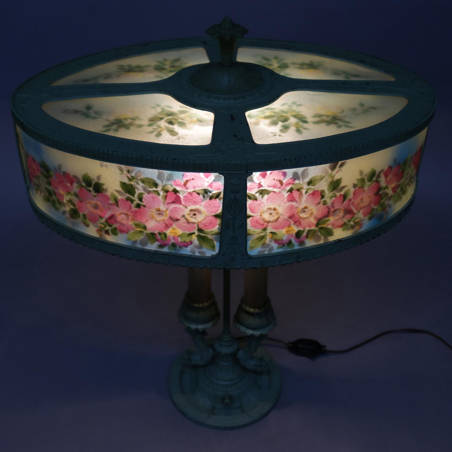 French Reverse Painted Rainaud Figural Rare Form Bouillotte Table Lamp 4