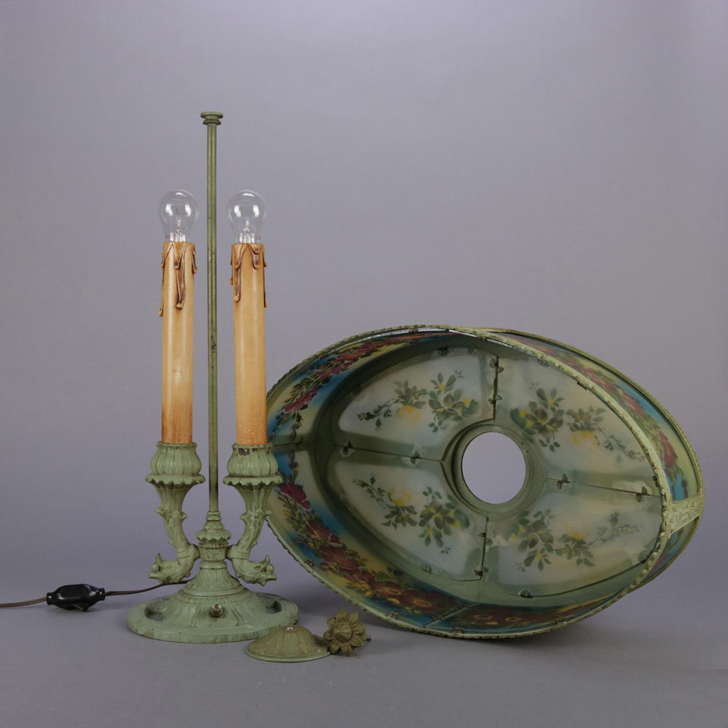 French Reverse Painted Rainaud Figural Rare Form Bouillotte Table Lamp 5