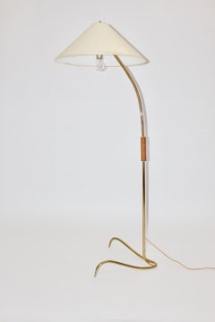 Mid Century Modern Vintage Brass Clawfoot Floor Lamp Rupert Nikoll, 1950s Vienna