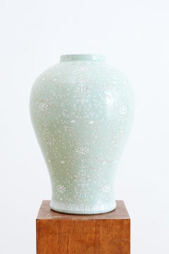 Monumental Celadon Ginger Jar with Moriage Decoration