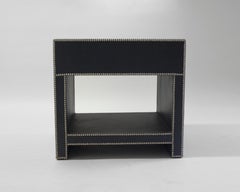 Leather Covered Bedside Table with Open Shelf Trimmed with Nailheads