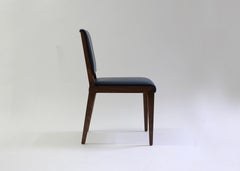 Dining Sidechair with in Blue Leather with Mahogany Wood Frame