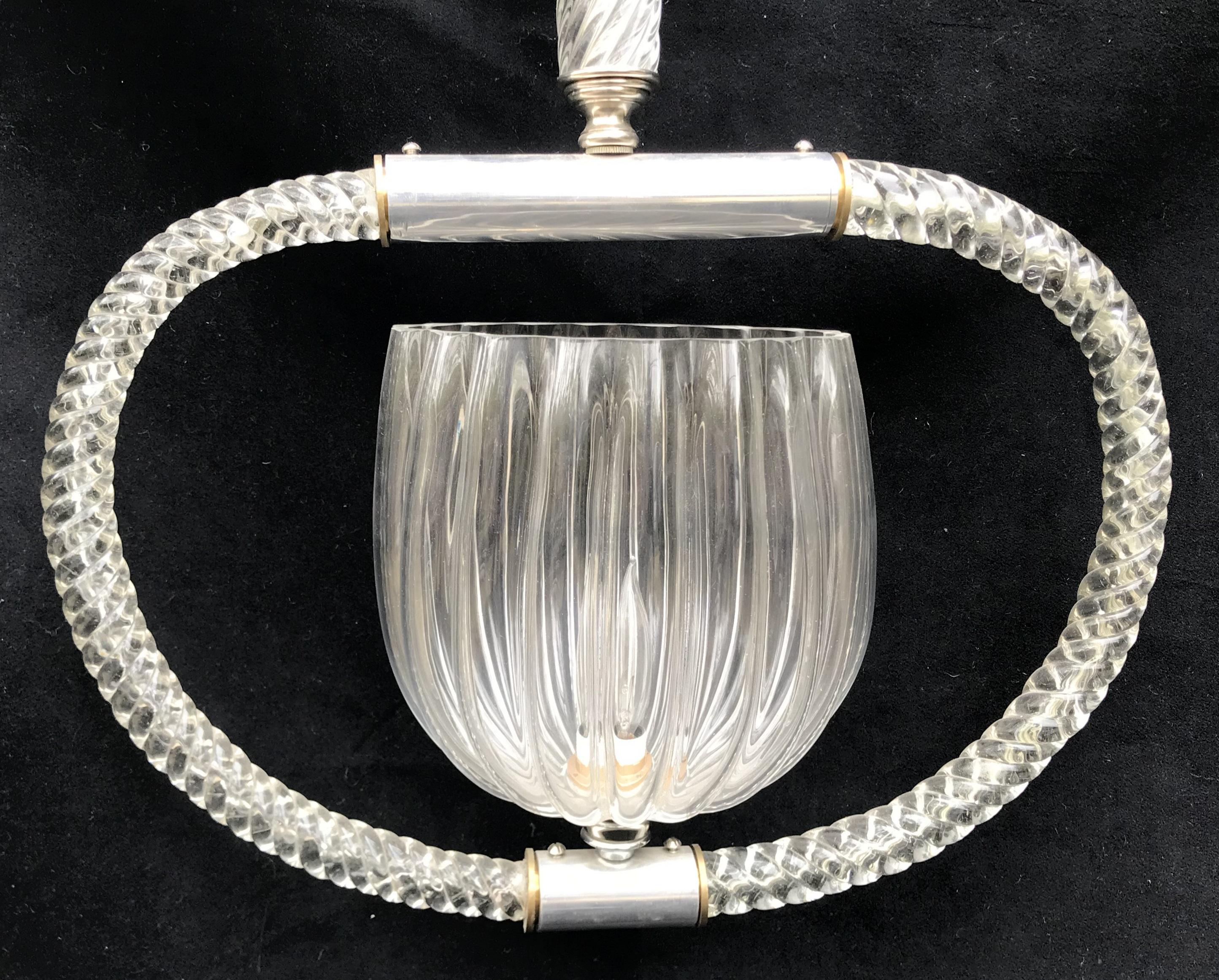 A wonderful Mid-Century Modern bell form art glass thick rope clear Baccarat style pendant chandelier
Fitted with one Edison light that has been rewired and ready to enjoy.